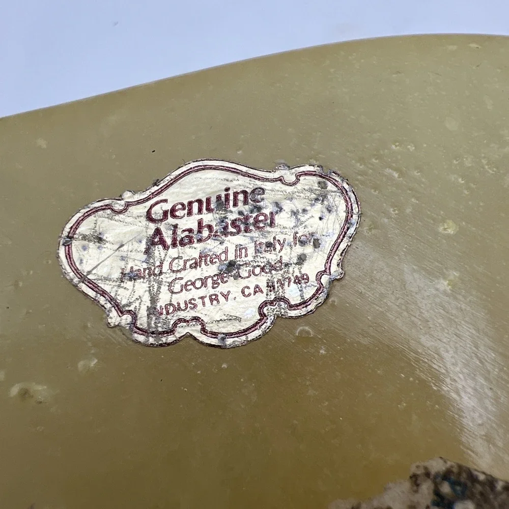 Vintage George Good Italian Alabaster Trinket Box Heart Hinged Painted Flower